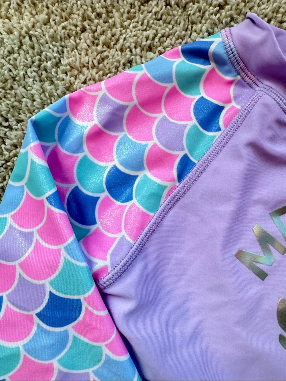 Girls Mermaid Swimsuit 2 piece Rash Guard Bathing Suit Purple/Pink/Blue Size 7